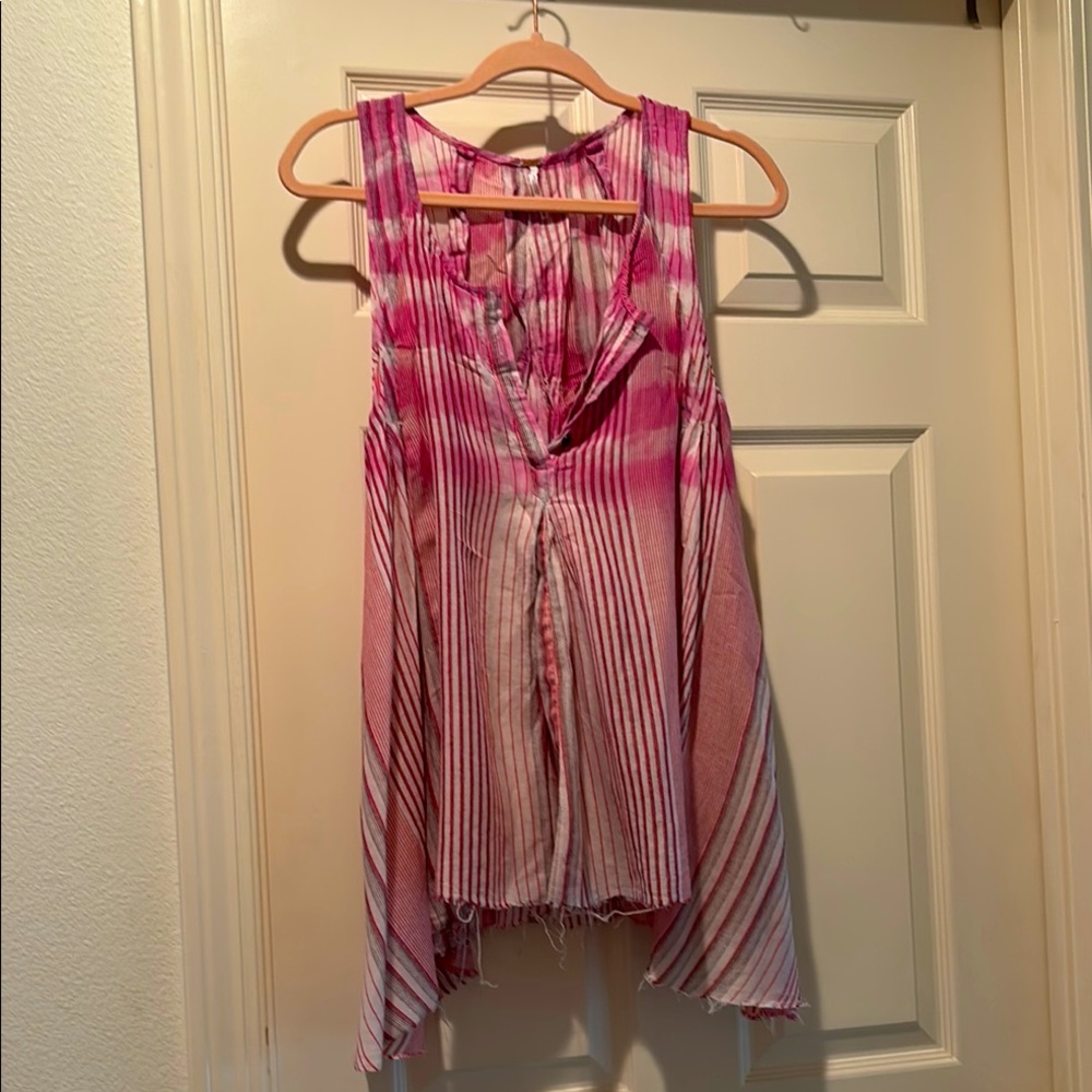 Free People Asymmetrical Pink and White flowy tank top